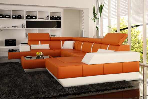 Ledersofa + USB Sofa Ecksofa Eckcouch Ledercouch Poster Ecke NEU Wohnlandschaft