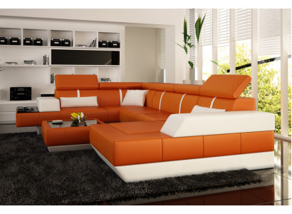 Ledersofa + USB Sofa Ecksofa Eckcouch Ledercouch Poster Ecke NEU Wohnlandschaft