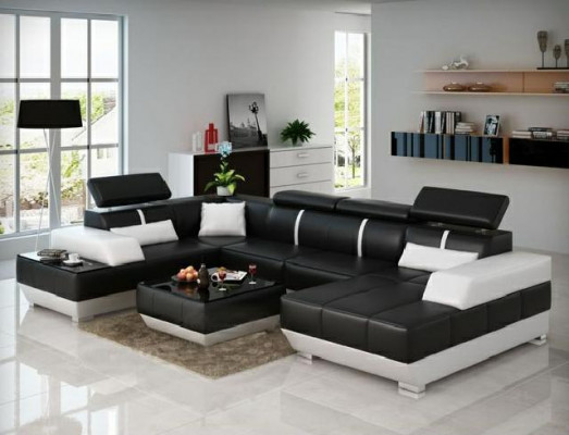 Ledersofa + USB Sofa Ecksofa Eckcouch Ledercouch Poster Ecke NEU Wohnlandschaft