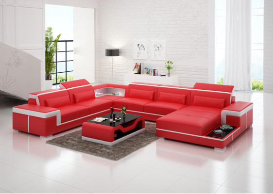 Moderne Sitzecke Ledersofa Polster Eckgarnitur Ecksofa Couch Wohnlandschaft +USB