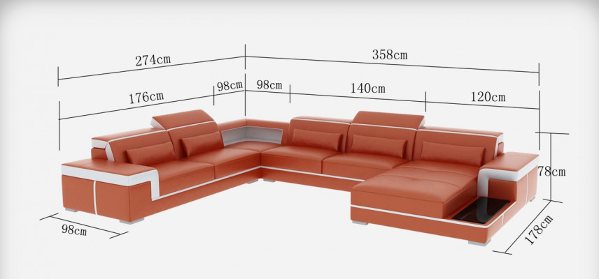 Moderne Sitzecke Ledersofa Polster Eckgarnitur Ecksofa Couch Wohnlandschaft +USB