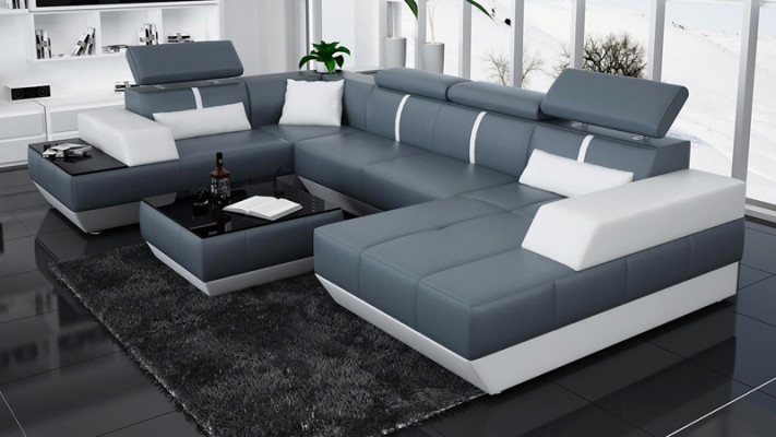 Moderne Sitzecke Ledersofa Polster Ecksofa Sofa Couch Wohnlandschaft K5015 + USB