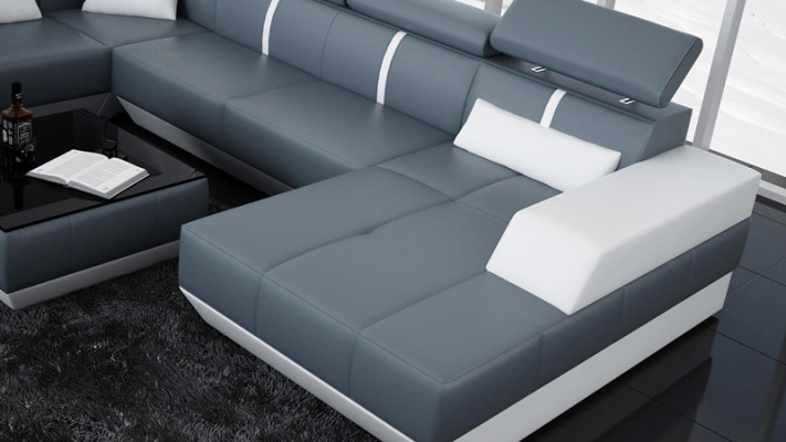 Moderne Sitzecke Ledersofa Polster Ecksofa Sofa Couch Wohnlandschaft K5015 + USB