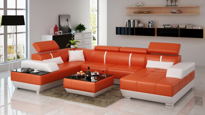 Moderne Sitzecke Ledersofa Polster Ecksofa Sofa Couch Wohnlandschaft K5015 + USB