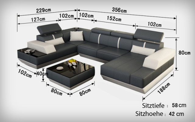 Moderne Sitzecke Ledersofa Polster Ecksofa Sofa Couch Wohnlandschaft K5015 + USB