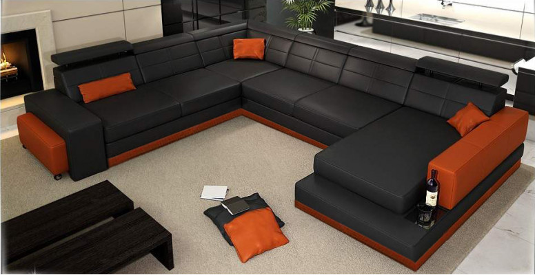 Ledersofa Couch Neu Wohnlandschaft Ecksofa Eck Garnitur Design Modern Sofa + USB