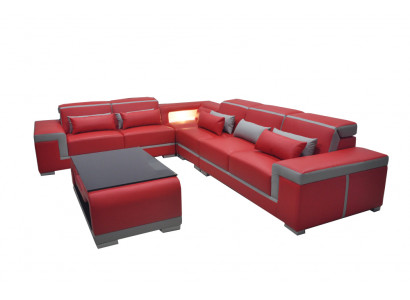 Leder Sofa Sofas Couch Eck Polster Garnitur + Tisch Couchen LForm Wohnlandschaft