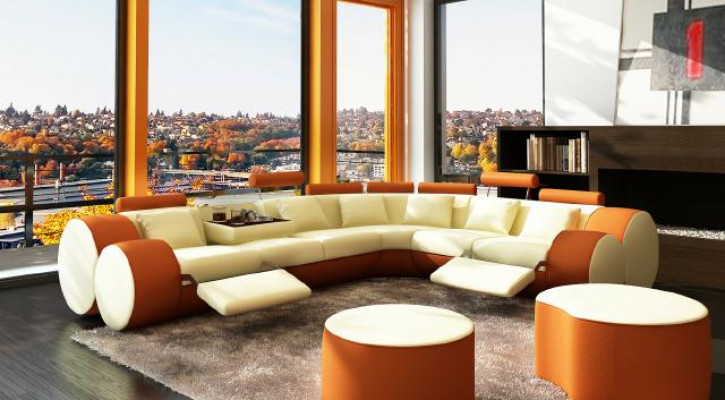 Designer Ledersofa+USB Eckcouch Sofa Ledercouch Sofa Wohnlandschaft Made In EU