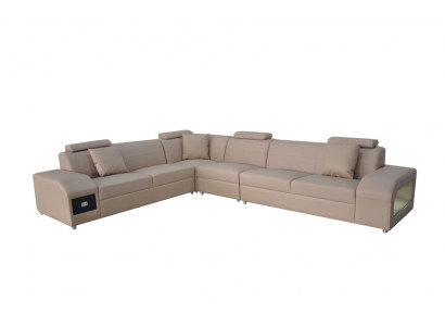 Ecksofa Garnitur Design Modern Sofa + USB Ledersofa Sofa Wohnlandschaft Couch