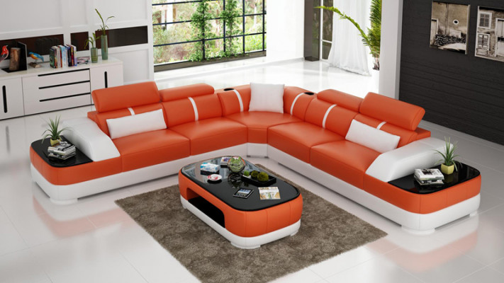 Ledersofa Polster Sitz Eck Sofa Dekor Garnitur Wohnlandschaft Wohnzimme