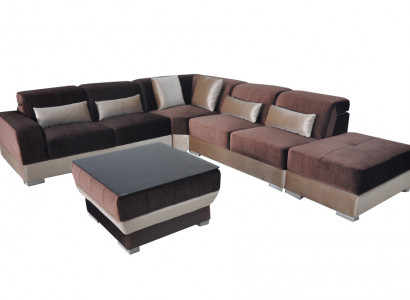 Leder Eck Sofa Wohnlandschaft Garnitur Design Couch Sofas USB LED Braun + Tisch