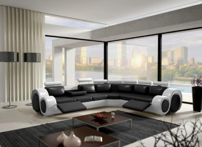 Ledersofa Eck Leder Sofa USB Wohnlandschaft Polster Garnitur Schwarz Weiß Neu