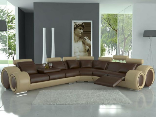 Ledersofa Eck Leder Sofa USB Wohnlandschaft Polster Garnitur Schwarz Weiß Neu