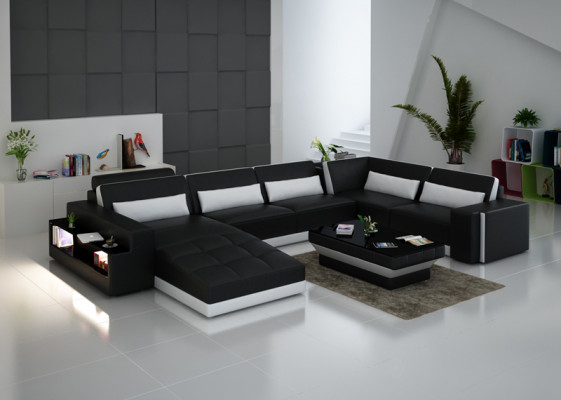 Ledersofa mit USB Couch Wohnlandschaft Ecksofa Eck Garnitur Design Modern Sofa