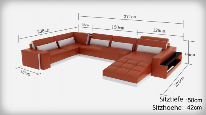 Ledersofa mit USB Couch Wohnlandschaft Ecksofa Eck Garnitur Design Modern Sofa