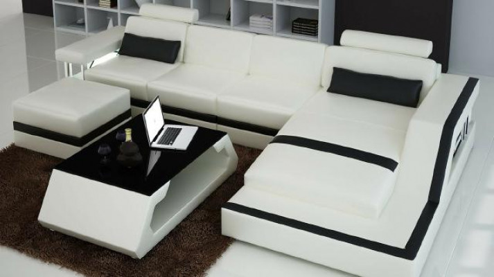 Designer Ecksofa Sofa Wohnlandschaft Big Modernes Ledersofa + USB Couch Polster