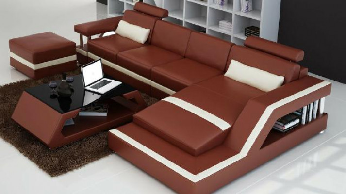 Designer Wohnlandschaft Big Modernes Ledersofa mit USB HAMBURG III Ecksofa Sofa