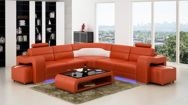 Ledersofa Couch Wohnlandschaft Ecksofa Eck Garnitur Design Modern Sofa F3008B