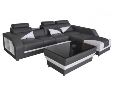 Leder Eck Sofa mit USB,Polster Couchen Sofas Wohnlandschaft Luxus Garnitur Ecke