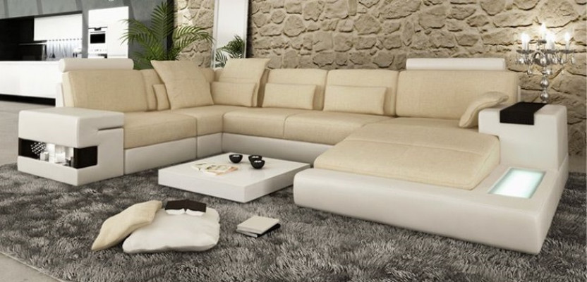 Ecksofa Sofa U-Form Ledersofa Couch Wohnlandschaft Design Modern Sofa