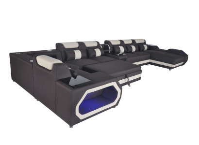 Luxus Sofa Eckcouch Moderne Wohnlandschaft Sofas Couch Eckgarnitur + Licht + USB