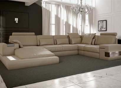 Wohnlandschaft Leder Design Ecksofa U-form Sofa Bettfunktion Couch Textil Sofas