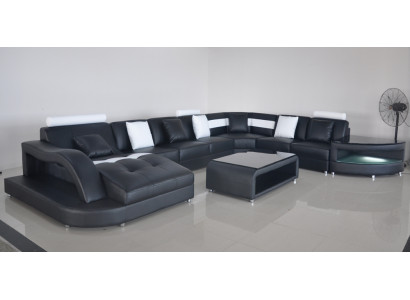 Ecksofa U-Form Wohnlandschaft Sofa Couch Polster Ecke Stoff Sofas Möbel Leder