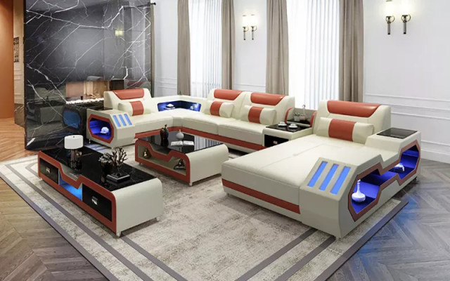 Ecksofa UForm Couchtisch Sideboard Ledersofa Wohnlandschaft Designer Sofa Set