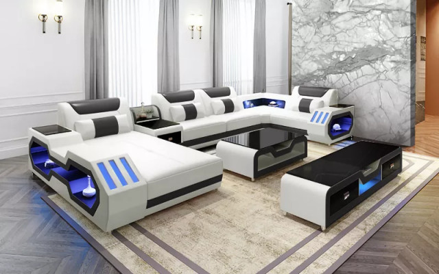 Ecksofa UForm Couchtisch Sideboard Ledersofa Wohnlandschaft Designer Sofa Set