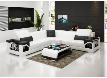 Ledersofa Couch Wohnlandschaft Ecksofa Eck Garnitur Design Modern Sofa mit USB