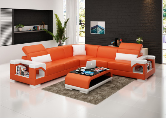 Ledersofa Couch Wohnlandschaft Ecksofa Eck Garnitur Design Modern Sofa mit USB