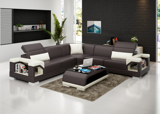 Ledersofa Couch Wohnlandschaft Ecksofa Eck Garnitur Design Modern Sofa mit USB