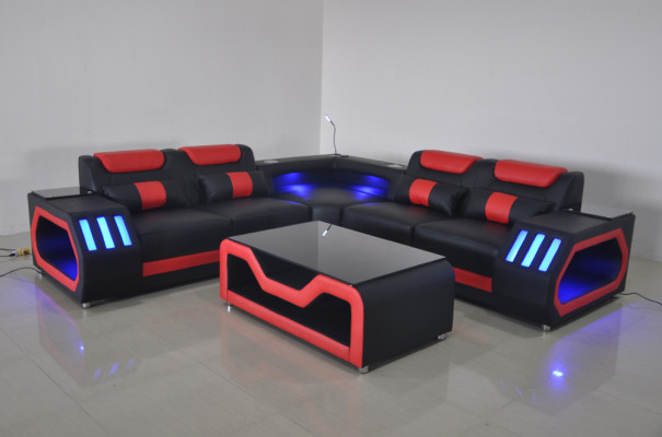 Wohnzimmer Ecksofa L-Form LederHolz Modernes Design Polsterung Couch Neu
