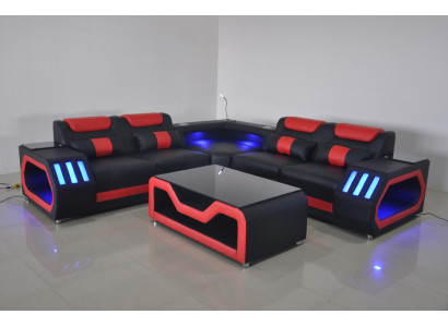 Wohnzimmer Ecksofa L-Form LederHolz Modernes Design Polsterung Couch Neu