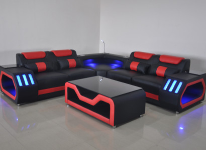 Wohnzimmer Ecksofa L-Form LederHolz Modernes Design Polsterung Couch Neu