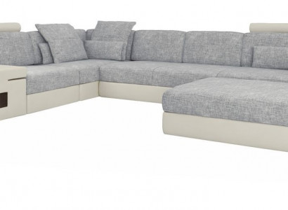 Wohnraum L-Form Modern Design Sofa Sofas Sitzecke mit Hocker Wohnlanschaft Möbel