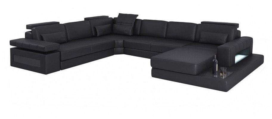 Wohnlandschaft Bettfunktion Leder Ecksofa U-Form Sofa Couch Textil Sofas Design