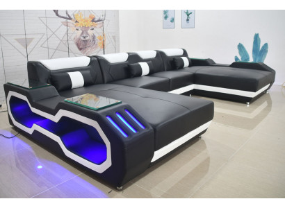 Ecksofa U-Form Wohnlandschaft Sofa Couch Polster Ecke Stoff Sofas Leder