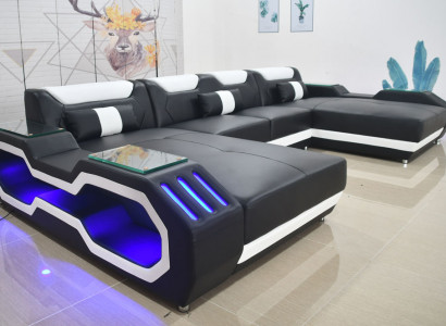 Ecksofa U-Form Wohnlandschaft Sofa Couch Polster Ecke Stoff Sofas Leder