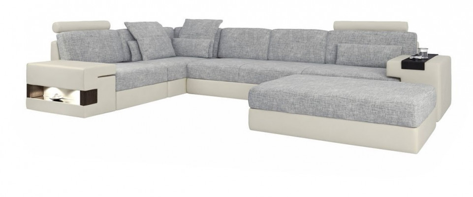 Sofas Ecksofa Leder Wohnzimmer Holz Bereich Hocker moderne L Form NEU Set