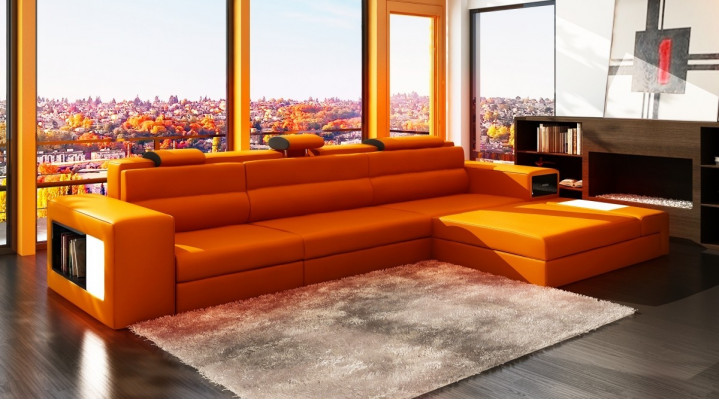 Ledersofa mit USB Wohnlandschaft Ecksofa Eck Garnitur Design Modern Sofa B2006B