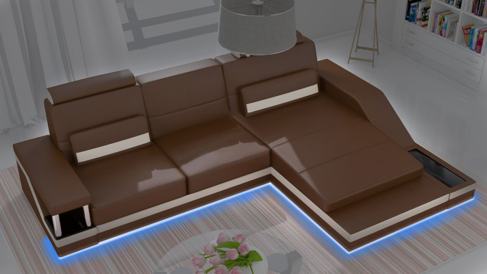 Ecksofa Wohnlandschaft Sofa USB Eck Garnitur Leder Textil Stoff Maßanfertigung