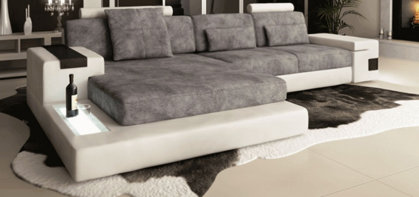 Ecksofa Wohnzimmer L-Form Polster Sofa Leder Design NEU Modern