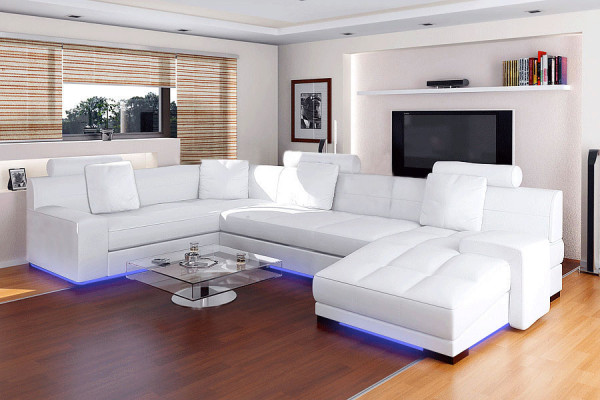 Ledersofa mit USB Wohnlandschaft Ecksofa Eck Garnitur Design Modern Sofa A1111