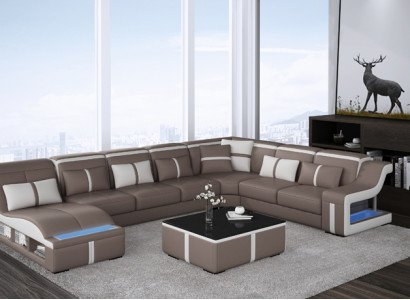 Luxus Sofa Eckcouch Design Wohnlandschaft Sofas Couch Eckgarnitur + Licht + USB