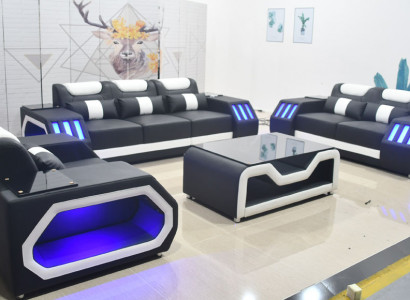Sofagarnitur Couch Set 3+2+1 + Tisch Ledersofa Sitz Beleuchtete Design Polster