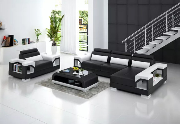 Ecksofa LForm Sessel Couchtisch Modernes Sofa Ledersofa Ecksofa Polster 4tlg Set