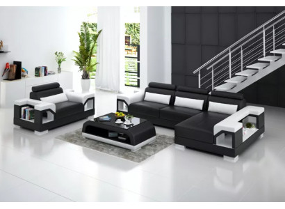 Ecksofa LForm Sessel Couchtisch Modernes Sofa Ledersofa Ecksofa Polster 4tlg Set