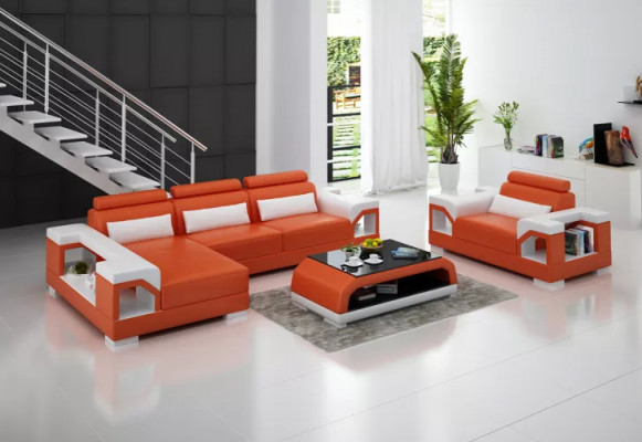 Ecksofa LForm Sessel Couchtisch Modernes Sofa Ledersofa Ecksofa Polster 4tlg Set