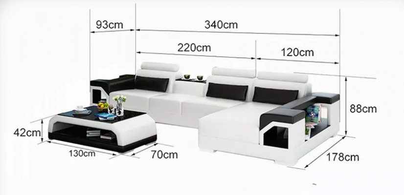 Ecksofa LForm Sessel Couchtisch Modernes Sofa Ledersofa Ecksofa Polster 4tlg Set